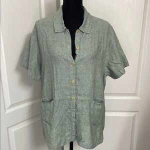 FLAX  retro top tunic Sage Green size M oversized layering